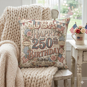 Shabby Chic USA 250th Birthday Floral Pillow