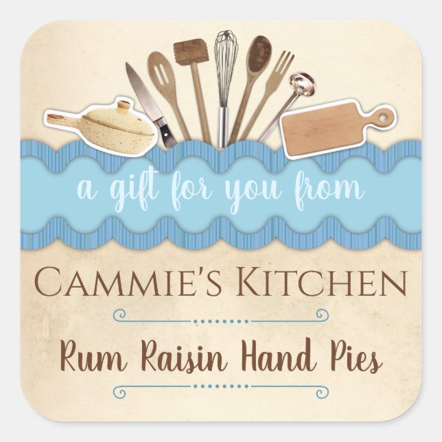 Shabby chic utensils personalised homemade by square sticker (Front)