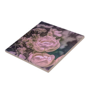 Shabby chic Victorian garden Bohemian pink Rose Tile