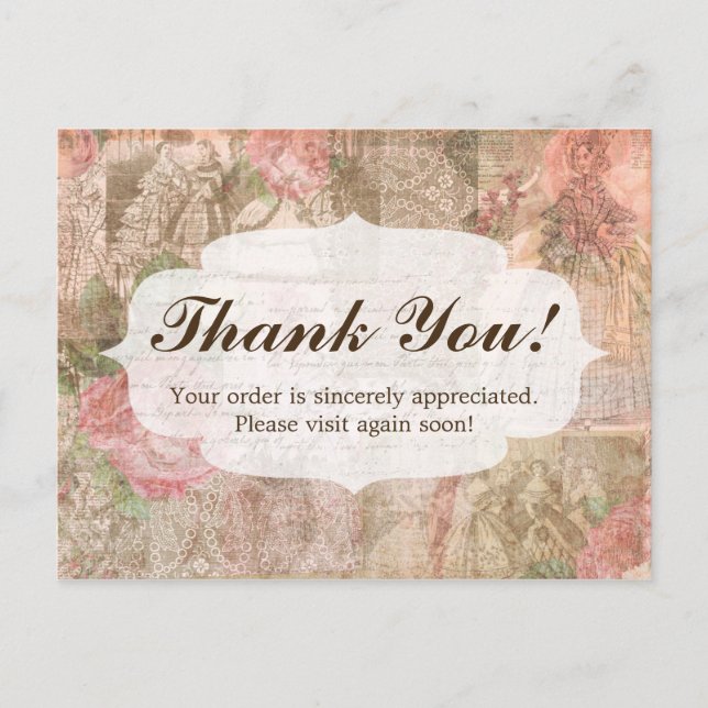 Shabby Chic Victorian Ladies Fashion Thank You Postcard (Front)