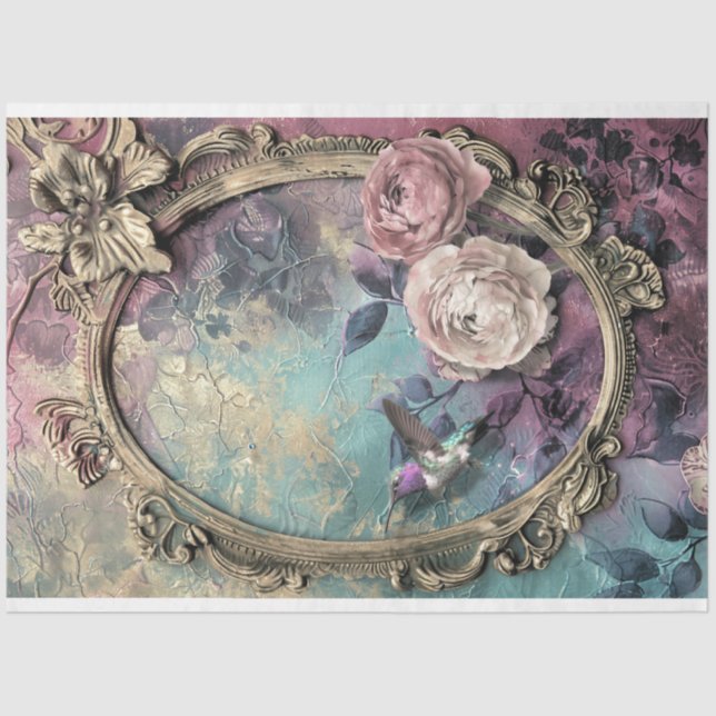 Shabby Chic, Vintage Baroque, Hummingbird Art Tissue Paper (Front)