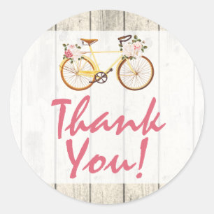 Shabby Chic Vintage Bicycle on Rustic Thank You Classic Round Sticker