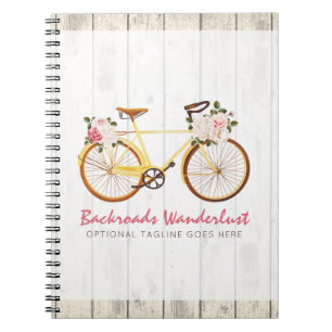 Shabby Chic Vintage Bicycle on Rustic Wood Custom Notebook