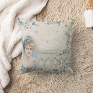 Shabby Chic Vintage Blue Lady Ribbon Cushion