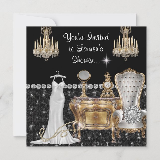 Shabby Chic Vintage Bridal Shower with Bling Invitation (Front)