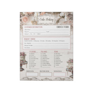 Shabby Chic Vintage Cake Bakery Order Invoice Form Notepad