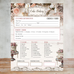 Shabby Chic Vintage Cake Bakery Order Invoice Form Notepad