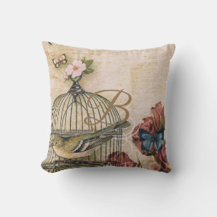 shabby chic,vintage collage, birds,butterflies,vic cushion