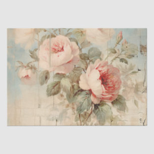Shabby Chic Vintage Distressed Wood Blush Roses Tissue Paper