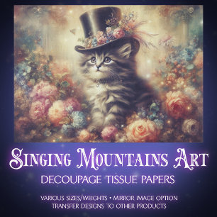 Shabby Chic Vintage Floral Cat Decoupage Tissue Paper