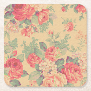 Shabby Chic Vintage Floral Country French Square Paper Coaster