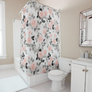 Shabby Chic Vintage Floral Pink Rose Personalized Shower Curtain