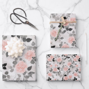 Shabby Chic Vintage Floral Pink Roses Elegant Wrapping Paper Sheet