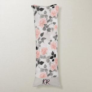 Shabby Chic Vintage Floral Pink Roses Monogrammed Body Cushion