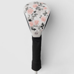 Shabby Chic Vintage Floral Pink Roses Monogrammed Golf Head Cover