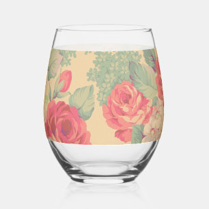 Shabby Chic Vintage Floral Stemless Wine Glass