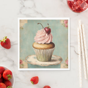 Shabby Chic Vintage French Country Pink Cupcake  Napkin