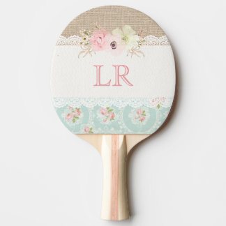 Shabby Chic Vintage Lace & Burlap Rustic Country Ping Pong Paddle