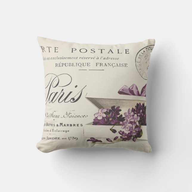 Shabby Chic, vintage lilac French faux linen Cushion (Front)