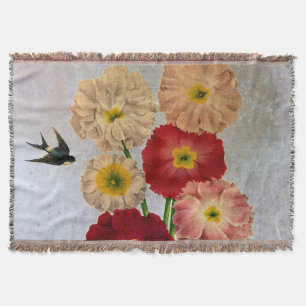 Shabby Chic Vintage Pink Red White Flowers on Blue Throw Blanket
