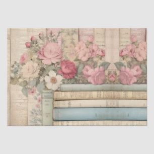 Shabby Chic Vintage Pink Roses Antique Books Tissue Paper