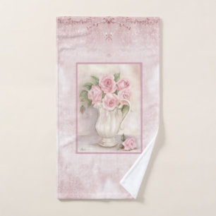 Shabby Chic Vintage Pink Roses in Vase Hand Towel