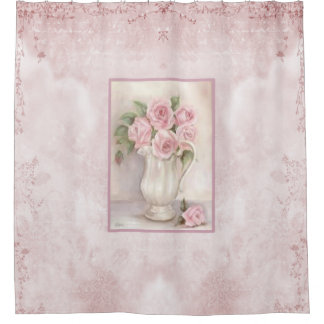 Shabby Chic Vintage Pink Roses in Vase Shower Curtain