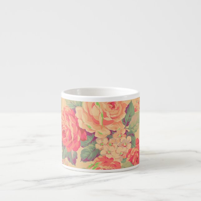 Shabby Chic Vintage Rose Floral Espresso Cup (Front)
