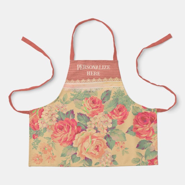 Shabby Chic Vintage Rose Personalised  Apron (Front)