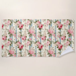 Shabby Chic Vintage Roses Beach Towel