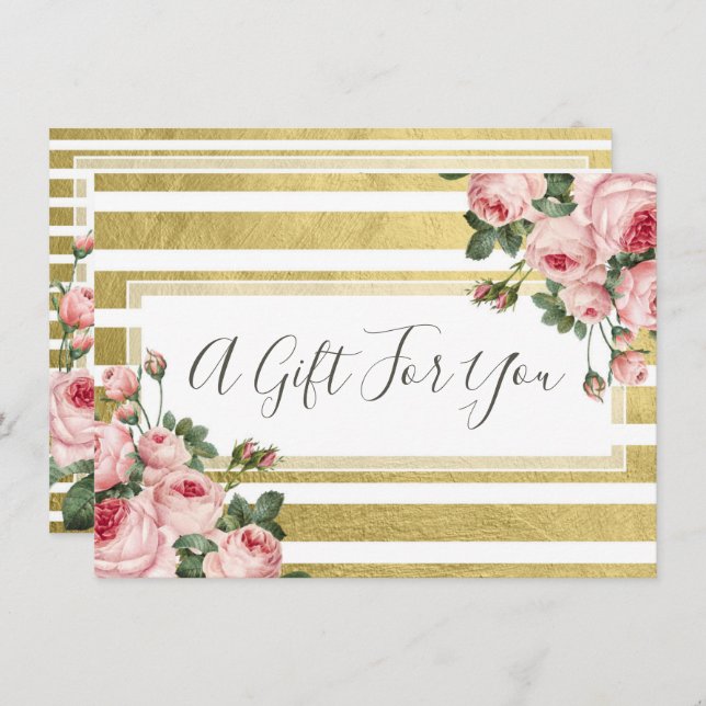 Shabby Chic Vintage Roses Gift Certificate Card (Front/Back)