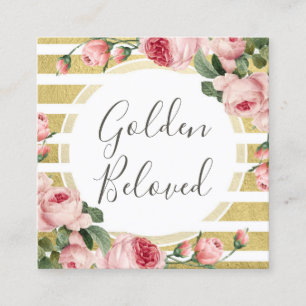 Shabby Chic Vintage Roses Gold Stripe Social Media Square Business Card