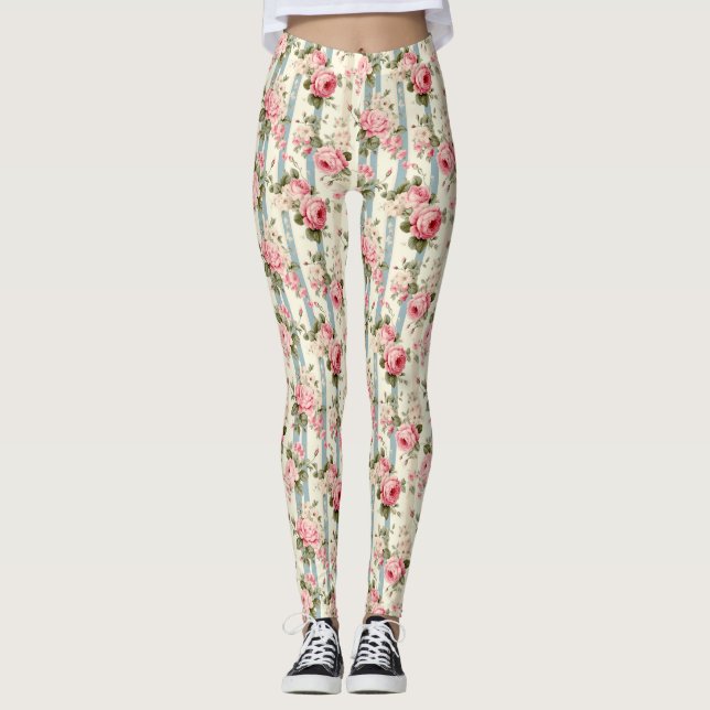 Shabby Chic Vintage Roses Leggings (Front)