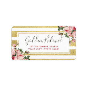 Shabby Chic Vintage Roses & Modern Gold Address Label