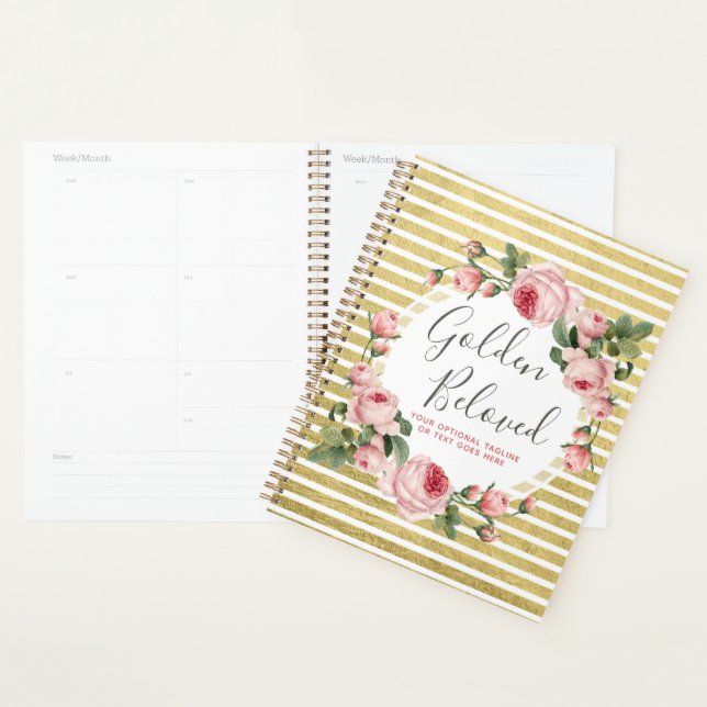 Shabby Chic Vintage Roses & Modern Gold Stripes Planner (Display)
