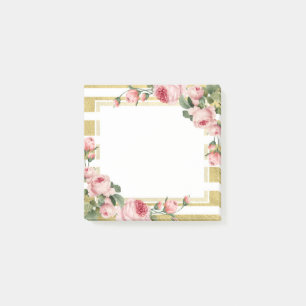 Shabby Chic Vintage Roses & Modern Gold Stripes Post-it Notes