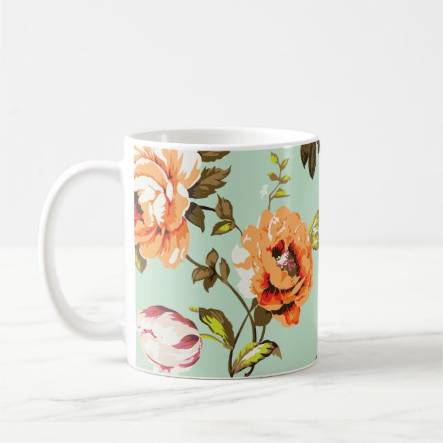 Shabby Chic Vintage Roses Pattern Coffee Mug (Left)