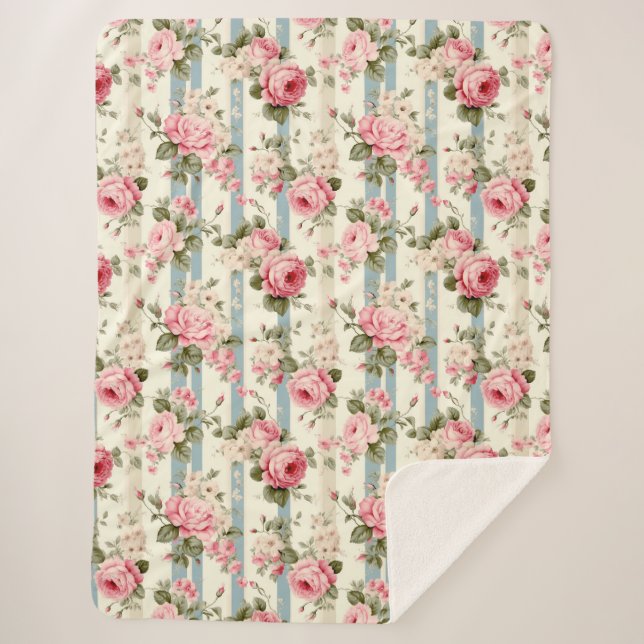 Shabby Chic Vintage Roses Sherpa Blanket (Front)