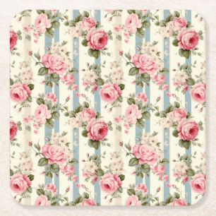 Shabby Chic Vintage Roses Square Paper Coaster