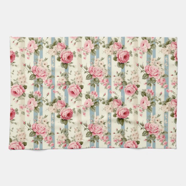 Shabby Chic Vintage Roses Tea Towel (Horizontal)