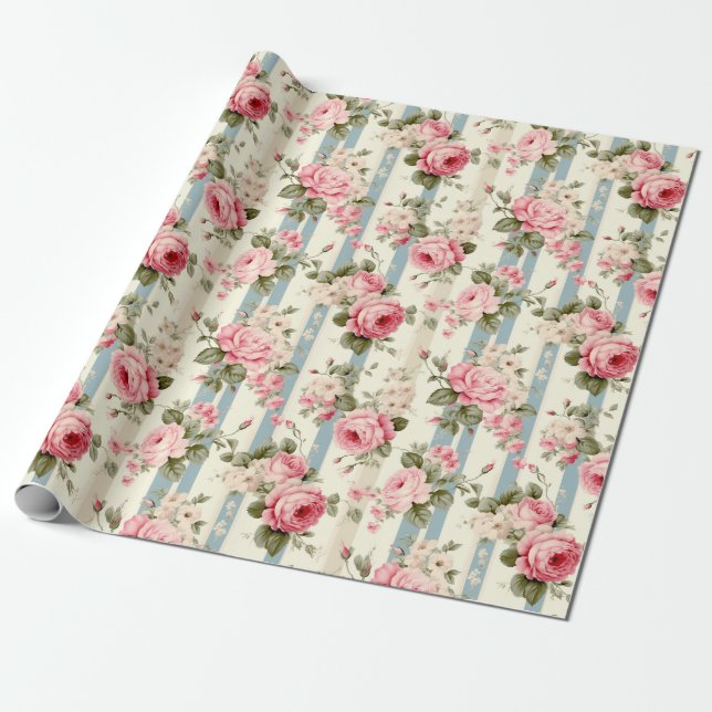 Shabby Chic Vintage Roses Wrapping Paper (Unrolled)