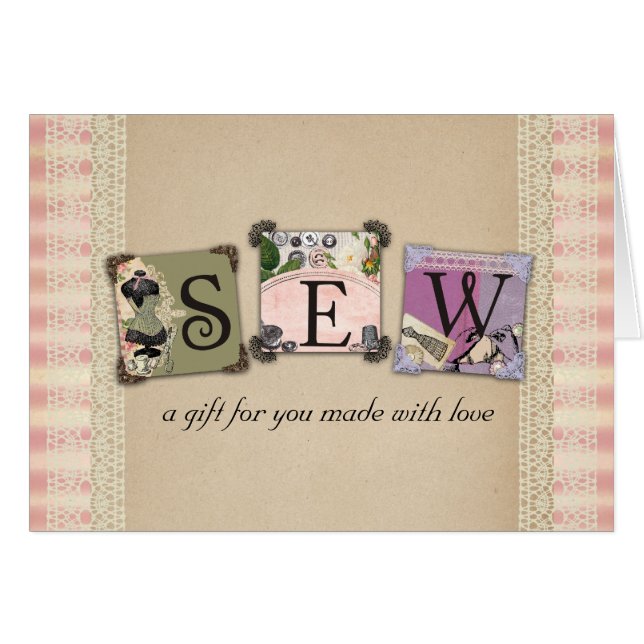 Shabby chic vintage sewing crafts gift cards (Front Horizontal)