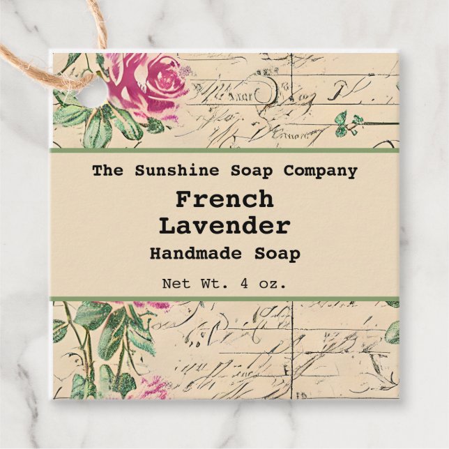 Shabby Chic Vintage Soap Cosmetics Label tag (Front)