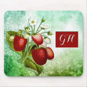 Shabby Chic Vintage Strawberries Monogram Mouse Mat