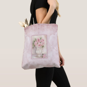 Shabby Chic Vintage Vase with Roses Tote Bag