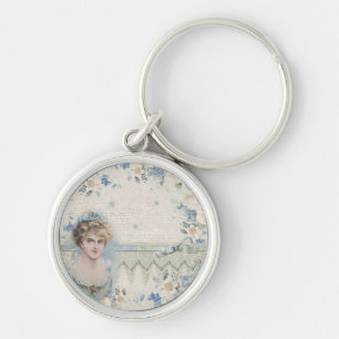 Shabby Chic Vintage Victorian Lady with Flowers Key Ring