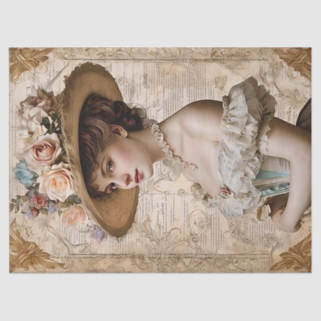 Shabby Chic Vintage Victorian Woman Tissue Paper (Front)