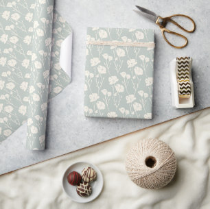 Shabby Chic Vintage Wildflowers - Sage Green Wrapping Paper