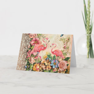 Shabby Chic Watercolor Floral Flamingo Card
