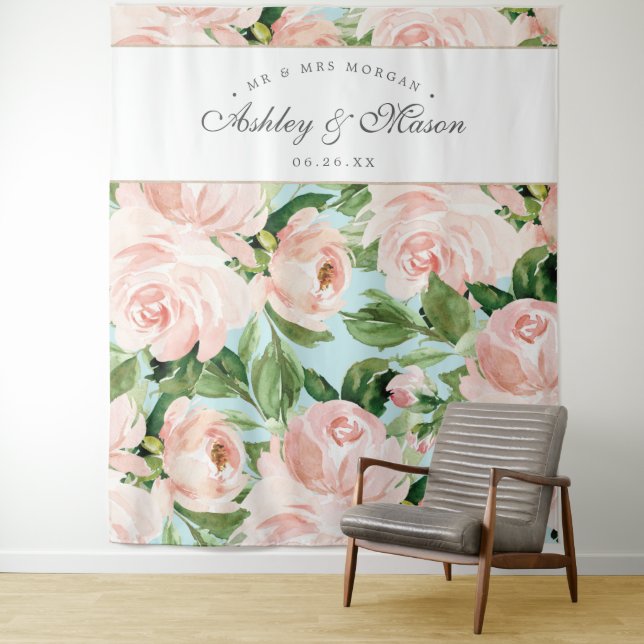 Shabby Chic Wedding Backdrop Photo Booth Tapestry (In Situ)